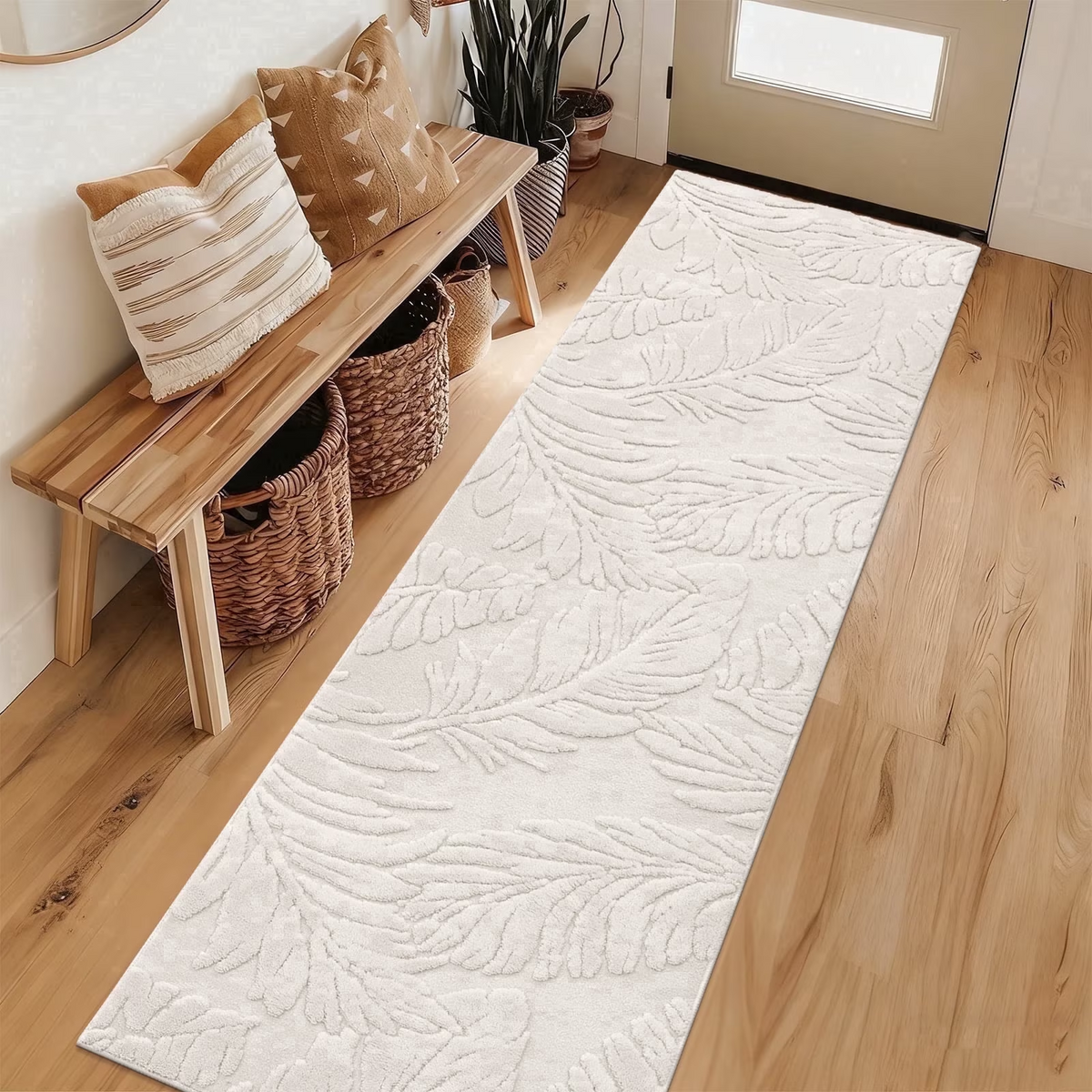 MeyJey Area Rug for Living Machine Washable Rugs for Bedroom Dinning Room Office Decor Non-Slip Soft Carpet, leaf shadow Pattern Pale Camel
