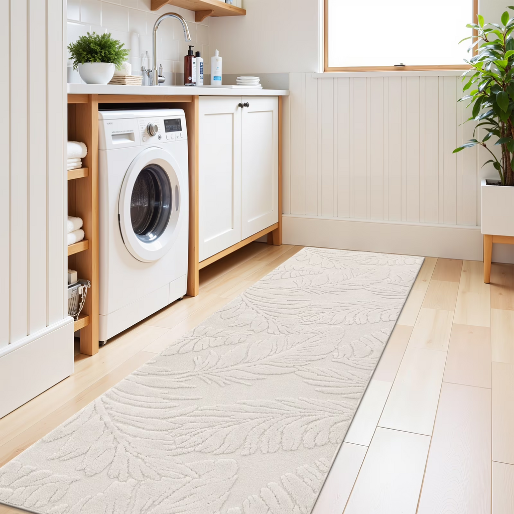 MeyJey Area Rug for Living Machine Washable Rugs for Bedroom Dinning Room Office Decor Non-Slip Soft Carpet, leaf shadow Pattern Pale Camel