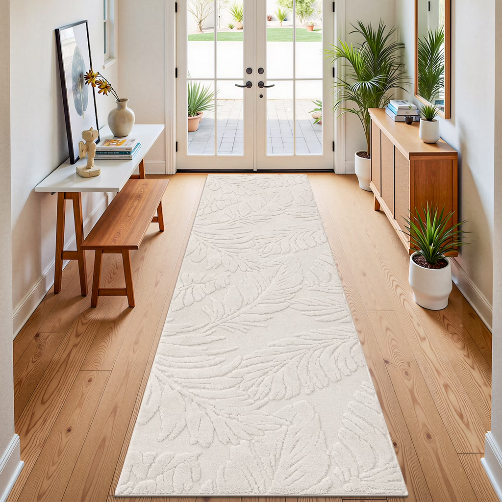 MeyJey Area Rug for Living Machine Washable Rugs for Bedroom Dinning Room Office Decor Non-Slip Soft Carpet, leaf shadow Pattern Pale Camel