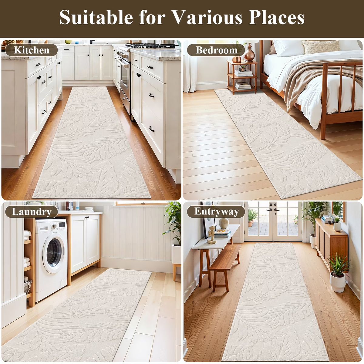 MeyJey Area Rug for Living Machine Washable Rugs for Bedroom Dinning Room Office Decor Non-Slip Soft Carpet, leaf shadow Pattern Pale Camel