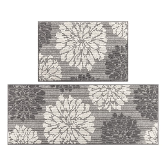 MeyJey Kitchen Rug 2 PCS Set, 24”x36+24”x59” Non Slip Machine Washable Rug Floral Decor Kitchen Floor Mats for in Front of Sink