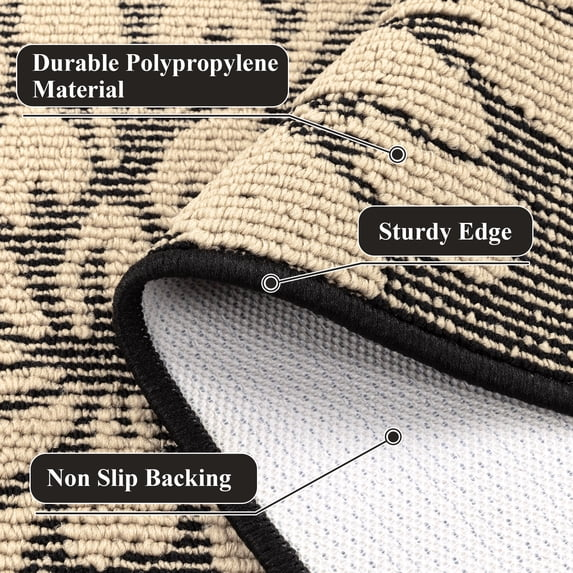 MeyJey Kitchen Rug 24"x71", Non Slip Washable Absorbent Runner Rug Floor Mat for Kitchen Front of Sink Laundry Hallway, Black/Beige