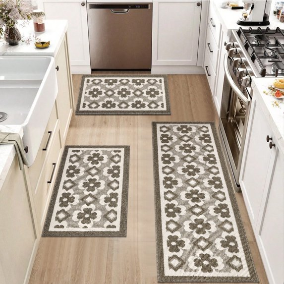 MeyJey Kitchen Rug Set 3 Piece, Non Slip Machine Washable Mats for Home Floor and Living Room