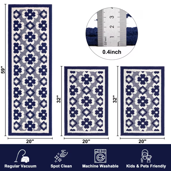 MeyJey Kitchen Rug Set 3 Piece, Non Slip Machine Washable Mats for Home Floor and Living Room
