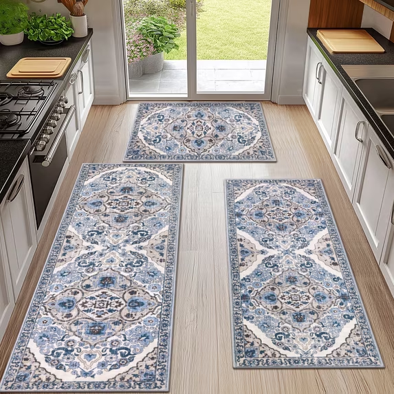MeyJey Boho Kitchen Rug and Mat Set 3 Piece, Non-Slip Machine Washable Rugs for Kitchen Floor Dining/Laundry/Living Room