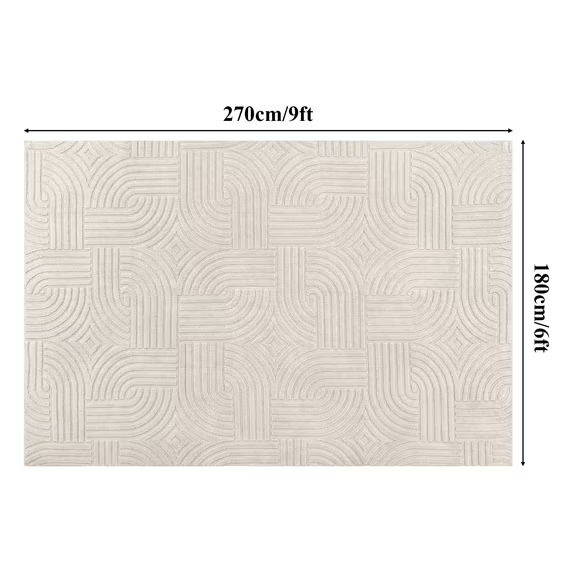 MeyJey Runner Rug for Hallways, Non Slip Modern Jacquard Textured Rugs Soft Geometric Rug for Entryway Bathroom Laundry Dorm, Beige