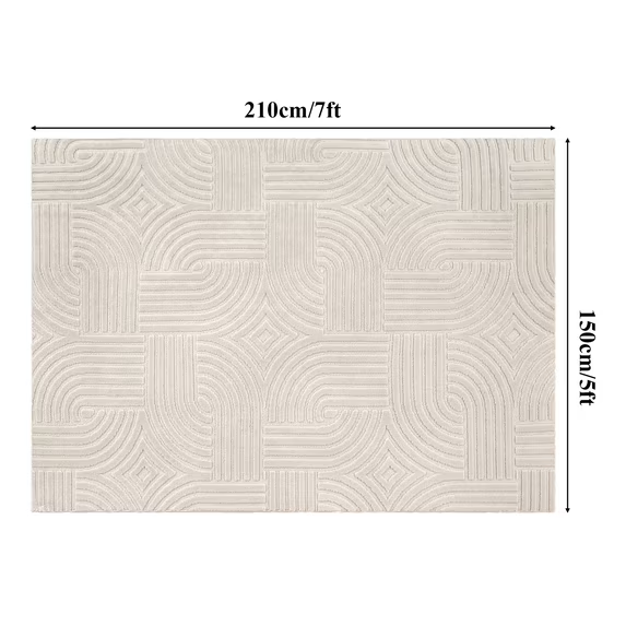 MeyJey Runner Rug for Hallways, Non Slip Modern Jacquard Textured Rugs Soft Geometric Rug for Entryway Bathroom Laundry Dorm, Beige