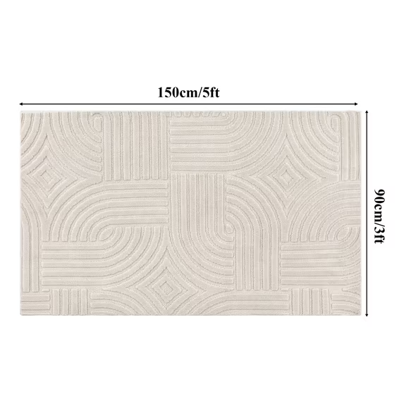 MeyJey Runner Rug for Hallways, Non Slip Modern Jacquard Textured Rugs Soft Geometric Rug for Entryway Bathroom Laundry Dorm, Beige
