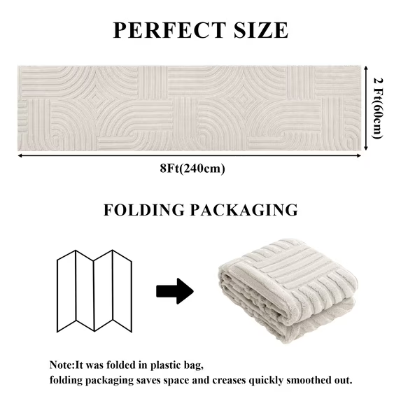 MeyJey Runner Rug for Hallways, Non Slip Modern Jacquard Textured Rugs Soft Geometric Rug for Entryway Bathroom Laundry Dorm, Beige