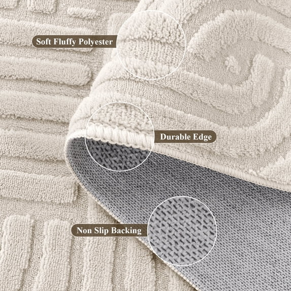 MeyJey Runner Rug for Hallways, Non Slip Modern Jacquard Textured Rugs Soft Geometric Rug for Entryway Bathroom Laundry Dorm, Beige
