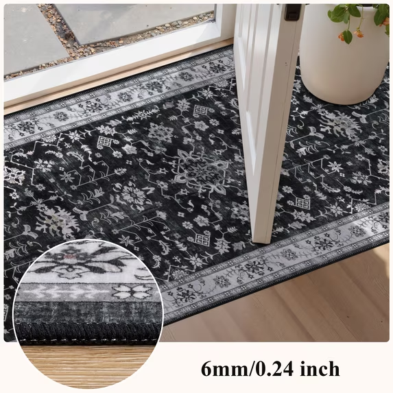 MeyJey Washable Runner Rug for Hallway, Non-slip Kitchen Runner Rug, Vintage Runner Rugs Soft Distressed Carpet for Hallway Bedroom Laundry Entryway