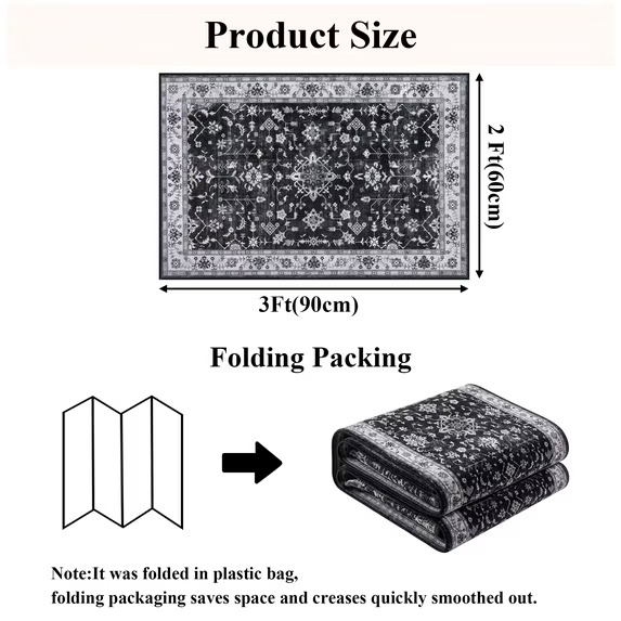 MeyJey 2'x3' Area Rug for Living Room, Non-Slip Washable Vintage Floor Carpet for Door Entryway Kitchen Hallway