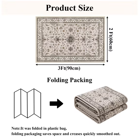 MeyJey 2'x3' Area Rug for Living Room, Non-Slip Washable Vintage Floor Carpet for Door Entryway Kitchen Hallway