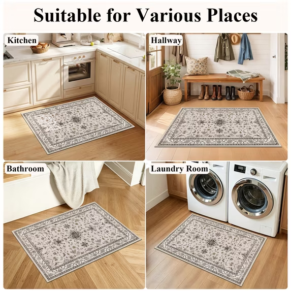 MeyJey 2'x3' Area Rug for Living Room, Non-Slip Washable Vintage Floor Carpet for Door Entryway Kitchen Hallway