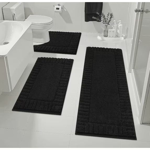 MeyJey Bathroom Rugs Set of 3 Piece, Bath Mats, Microfiber Non Slip Shaggy Ultra Soft Bathroom Runner with U Shaped Contour Toilet Mat for Bathroom, Shower Inside Floor
