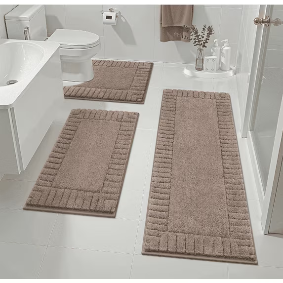 MeyJey Bathroom Rugs Set of 3 Piece, Bath Mats, Microfiber Non Slip Shaggy Ultra Soft Bathroom Runner with U Shaped Contour Toilet Mat for Bathroom, Shower Inside Floor