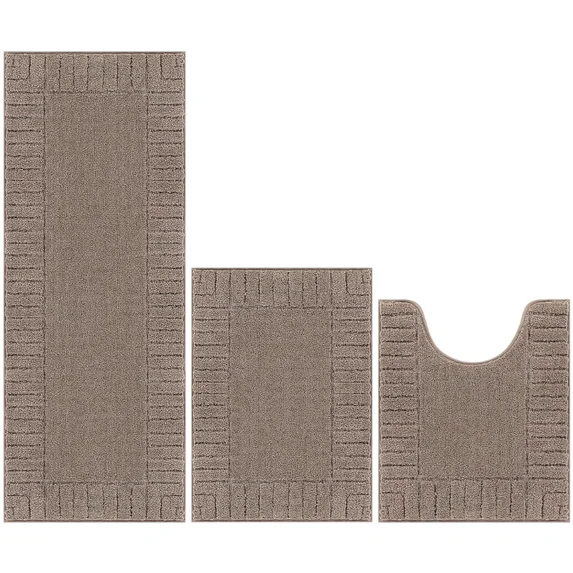 MeyJey Bathroom Rugs Set of 3 Piece, Bath Mats, Microfiber Non Slip Shaggy Ultra Soft Bathroom Runner with U Shaped Contour Toilet Mat for Bathroom, Shower Inside Floor