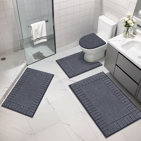 MeyJey Bathroom Rugs Set of 3 Piece, Bath Mats, Microfiber Non Slip Shaggy Ultra Soft Bathroom Runner with U Shaped Contour Toilet Mat for Bathroom, Shower Inside Floor