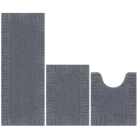 MeyJey Bathroom Rugs Set of 3 Piece, Bath Mats, Microfiber Non Slip Shaggy Ultra Soft Bathroom Runner with U Shaped Contour Toilet Mat for Bathroom, Shower Inside Floor