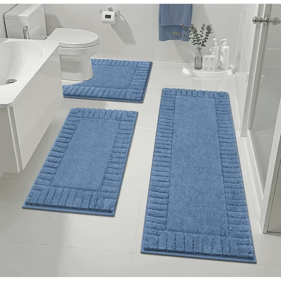 MeyJey Bathroom Rugs Set of 3 Piece, Bath Mats, Microfiber Non Slip Shaggy Ultra Soft Bathroom Runner with U Shaped Contour Toilet Mat for Bathroom, Shower Inside Floor