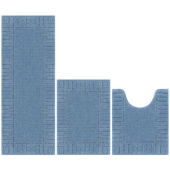 MeyJey Bathroom Rugs Set of 3 Piece, Bath Mats, Microfiber Non Slip Shaggy Ultra Soft Bathroom Runner with U Shaped Contour Toilet Mat for Bathroom, Shower Inside Floor