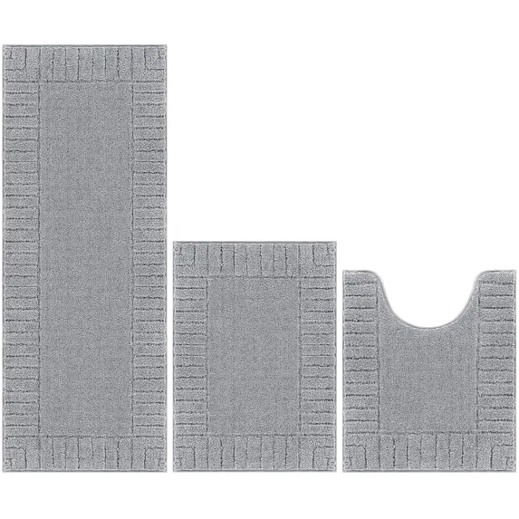 MeyJey Bathroom Rugs Set of 3 Piece, Bath Mats, Microfiber Non Slip Shaggy Ultra Soft Bathroom Runner with U Shaped Contour Toilet Mat for Bathroom, Shower Inside Floor