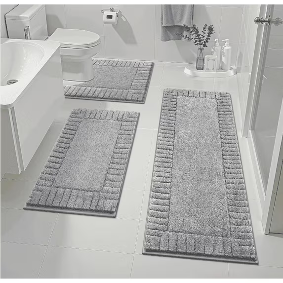 MeyJey Bathroom Rugs Set of 3 Piece, Bath Mats, Microfiber Non Slip Shaggy Ultra Soft Bathroom Runner with U Shaped Contour Toilet Mat for Bathroom, Shower Inside Floor