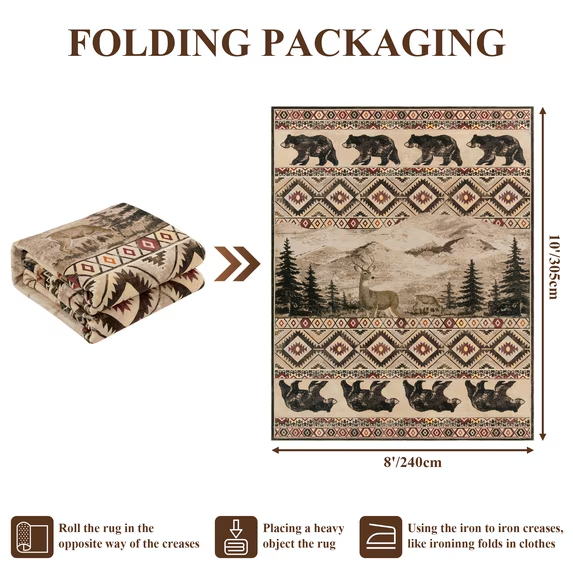 Meyjey Area Rug for Living Room, Non-Slip Rustic Cabin Machine Washable Lodge Bear Rug, Print Pattern Southwestern Rug for Living Room Bedroom