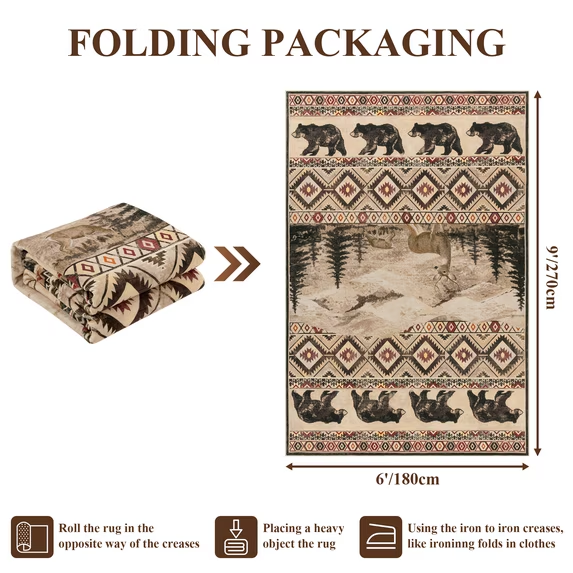 Meyjey Area Rug for Living Room, Non-Slip Rustic Cabin Machine Washable Lodge Bear Rug, Print Pattern Southwestern Rug for Living Room Bedroom