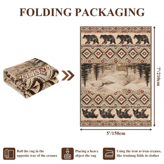 Meyjey Area Rug for Living Room, Non-Slip Rustic Cabin Machine Washable Lodge Bear Rug, Print Pattern Southwestern Rug for Living Room Bedroom