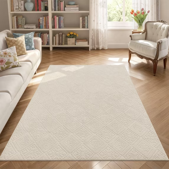 MeyJey Area Rugs for Living Room, Non Slip Washable Modern Beige Solid Color Rugs for Bedroom, Soft Fluffy Carpet for Dining Room Office, Beige