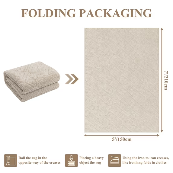 MeyJey Area Rugs for Living Room, Non Slip Washable Modern Beige Solid Color Rugs for Bedroom, Soft Fluffy Carpet for Dining Room Office, Beige
