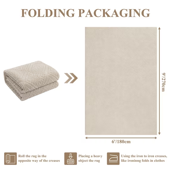 MeyJey Area Rugs for Living Room, Non Slip Washable Modern Beige Solid Color Rugs for Bedroom, Soft Fluffy Carpet for Dining Room Office, Beige