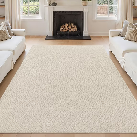 MeyJey Area Rugs for Living Room, Non Slip Washable Modern Beige Solid Color Rugs for Bedroom, Soft Fluffy Carpet for Dining Room Office, Beige