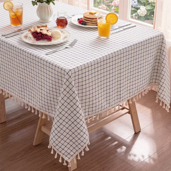 MeyJey Tablecloths for Rectangle Tables, Waterproof Linen Cotton Farmhouse Table Cloths with Tassel for Kitchen Dining