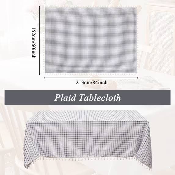 MeyJey Tablecloths for Rectangle Tables, Waterproof Linen Cotton Farmhouse Table Cloths with Tassel for Kitchen Dining