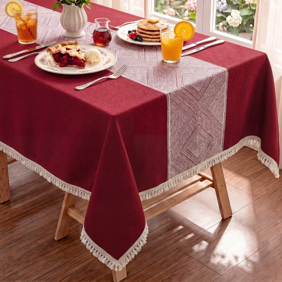 MeyJey Tablecloths for Rectangle Tables, Waterproof Linen Cotton Farmhouse Table Cloths with Tassel for Kitchen Dining