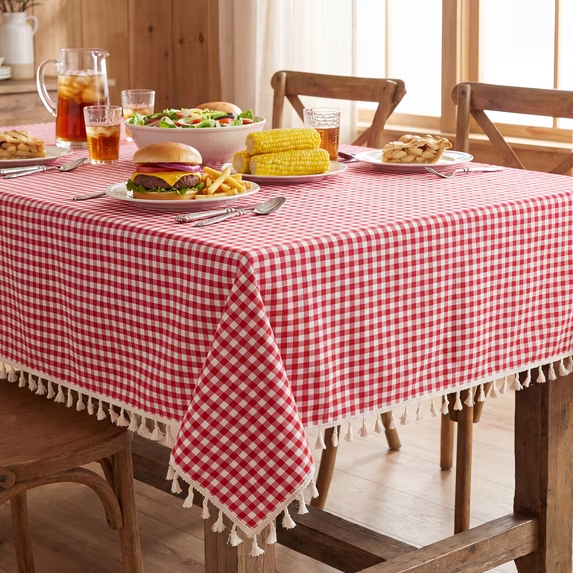 MeyJey Tablecloths for Rectangle Tables, Waterproof Linen Cotton Farmhouse Table Cloths with Tassel for Kitchen Dining