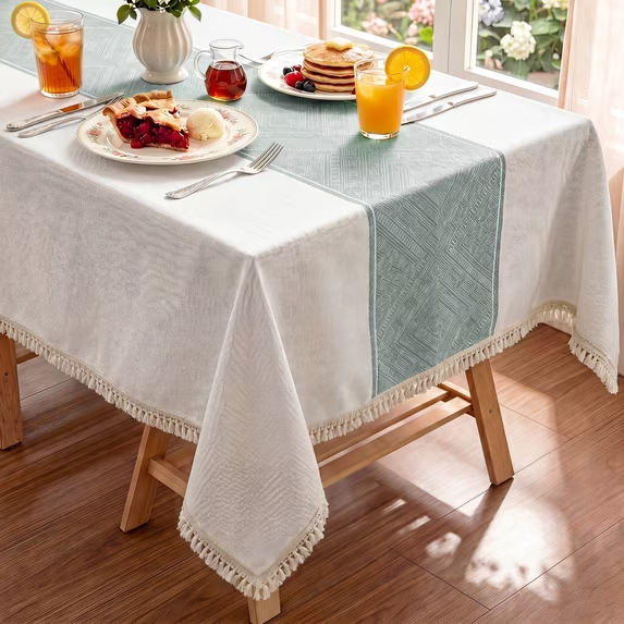 MeyJey Tablecloths for Rectangle Tables, Waterproof Linen Cotton Farmhouse Table Cloths with Tassel for Kitchen Dining