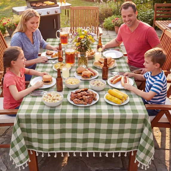 MeyJey Tablecloths for Rectangle Tables, Waterproof Linen Cotton Farmhouse Table Cloths with Tassel for Kitchen Dining
