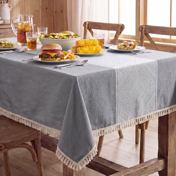 MeyJey Tablecloths for Rectangle Tables, Waterproof Linen Cotton Farmhouse Table Cloths with Tassel for Kitchen Dining