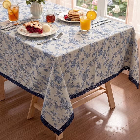 MeyJey Tablecloths for Rectangle Tables, Waterproof Linen Cotton Farmhouse Table Cloths with Tassel for Kitchen Dining