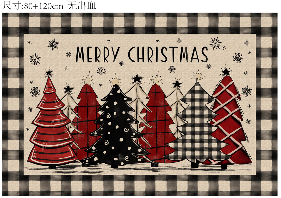 MeyJey 32"x48" Christmas Door Mat, Christmas tree pattern Doormat, Non Slip Red Front Door Mats for Entryway Indoor Outdoor, Washable Low Profile Floor Carpet for Xmas Holiday Decor