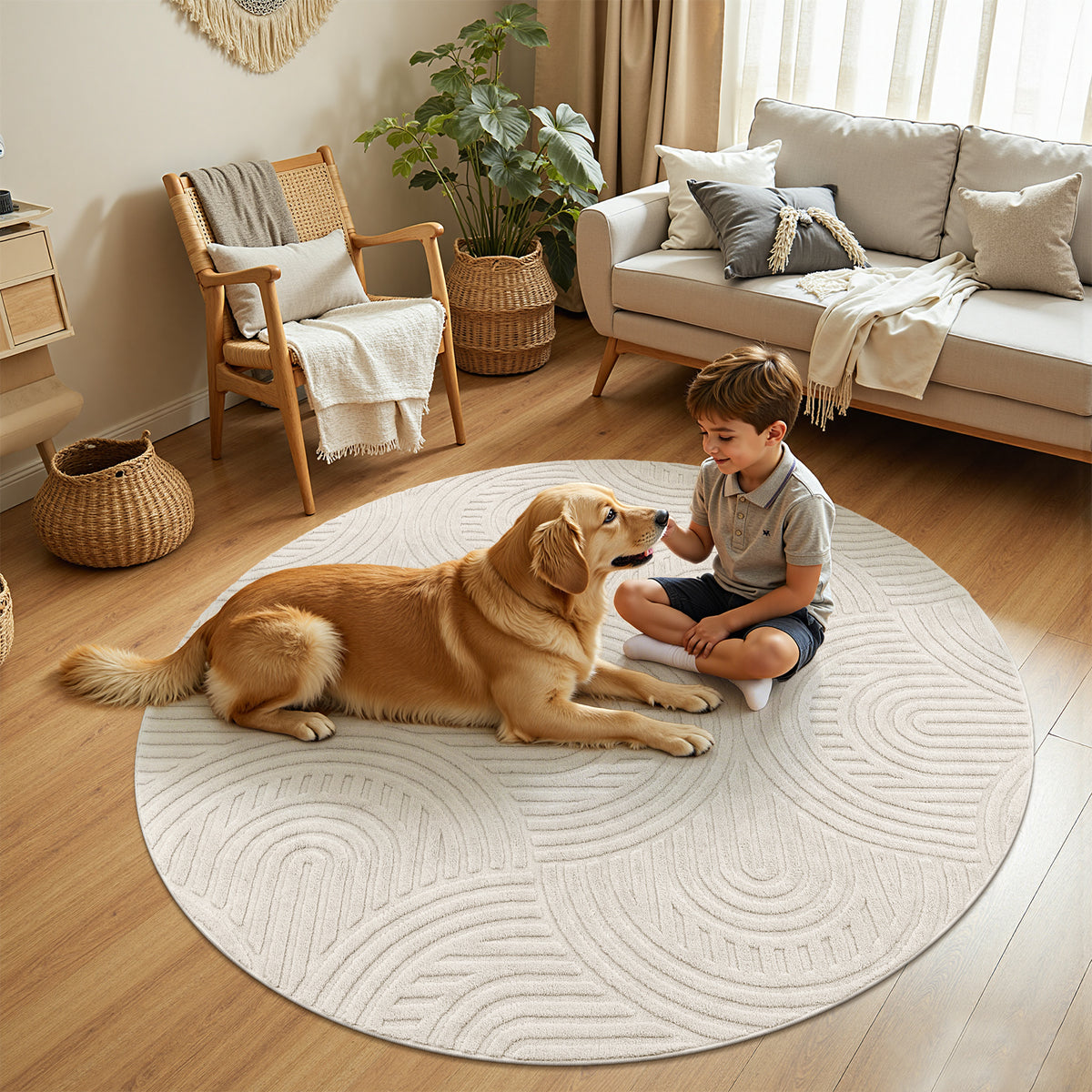MeyJey  Shag Area Rug for Living Room Machine Washable Rugs for Bedroom Dinning Room Office Decor Fan Shadow PatternNon-Slip Soft Carpet, Pale Camel