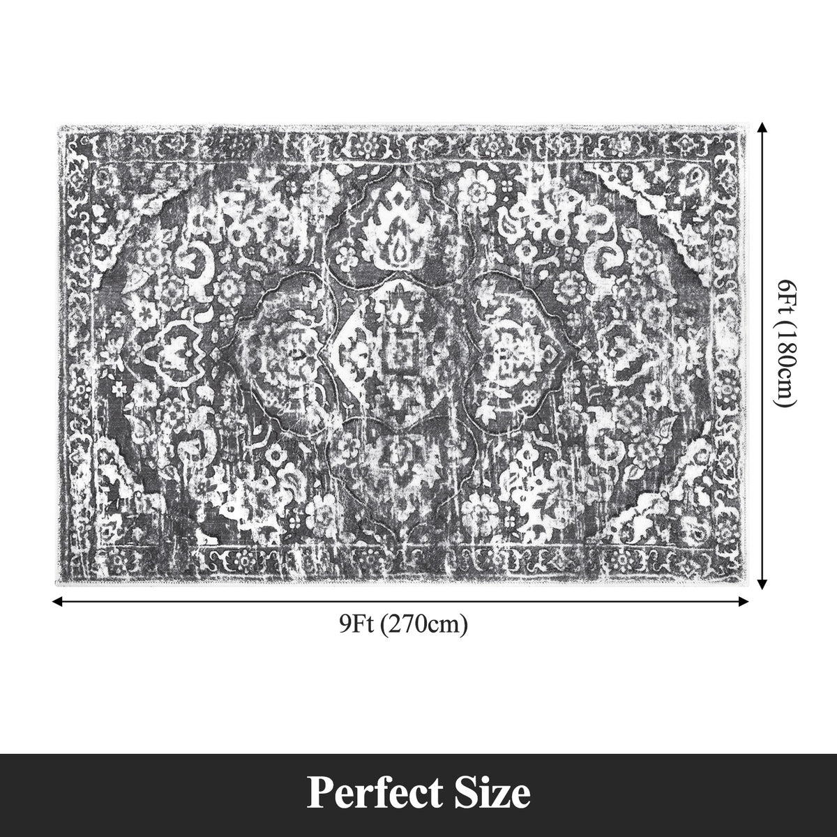 MeyJey Boho Indoor Hallway Runner Rug, Oriental Non Slip Machine Washable Area Rug Distressed Vintage Floor Carpet for Bedroom Kitchen Dinning/Living/Laundry Room, Gray