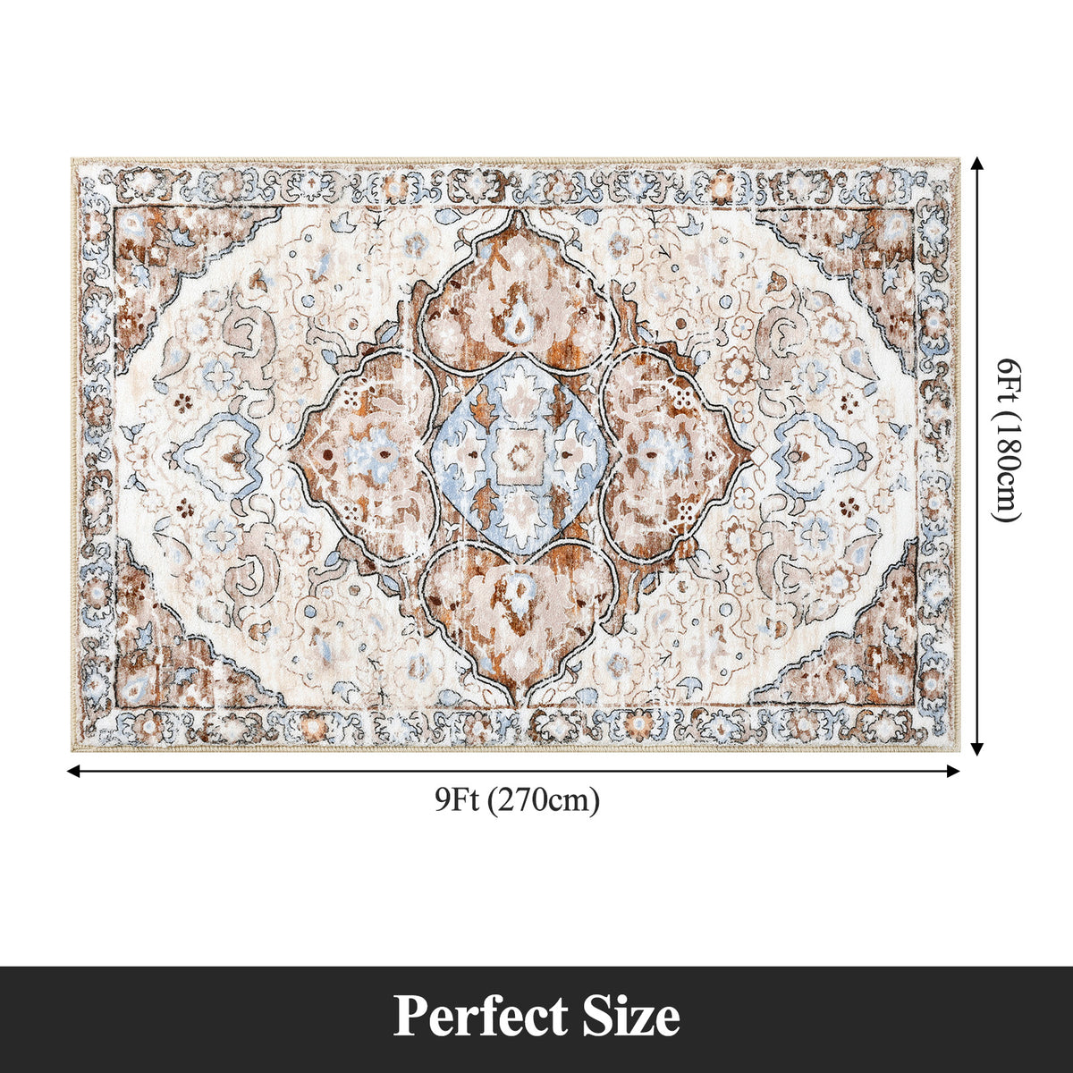 MeyJey Boho Indoor Hallway Runner Rug Oriental Non Slip Machine Washable Area Rug Distressed Vintage Floor Carpet for Bedroom Kitchen Dinning/Living/Laundry Room
