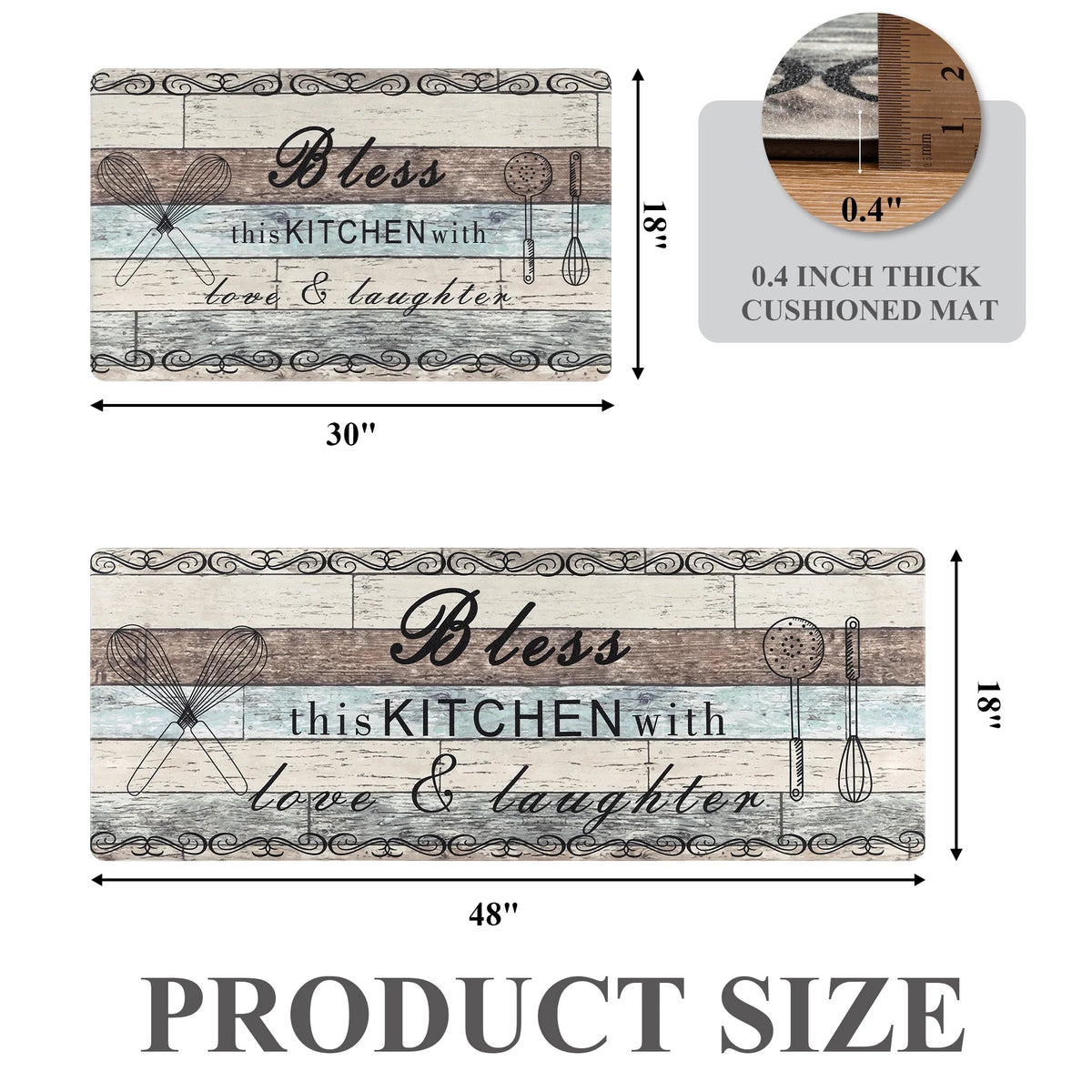 MeyJey Farmhouse Kitchen Rug Set of 2, Non-Slip Anti-Fatigue Waterproof Cushioned Mat for Kitchen, Dining & Laundry Room