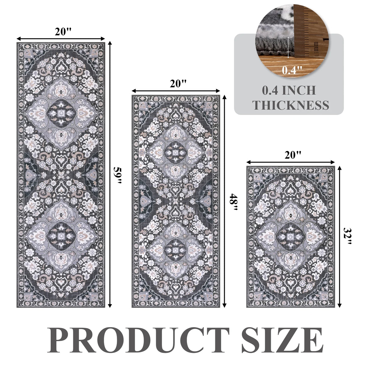 MeyJey Boho Kitchen Rug and Mat Set 3 Piece, Non-Slip Machine Washable Rugs for Kitchen Floor Dining/Laundry/Living Room