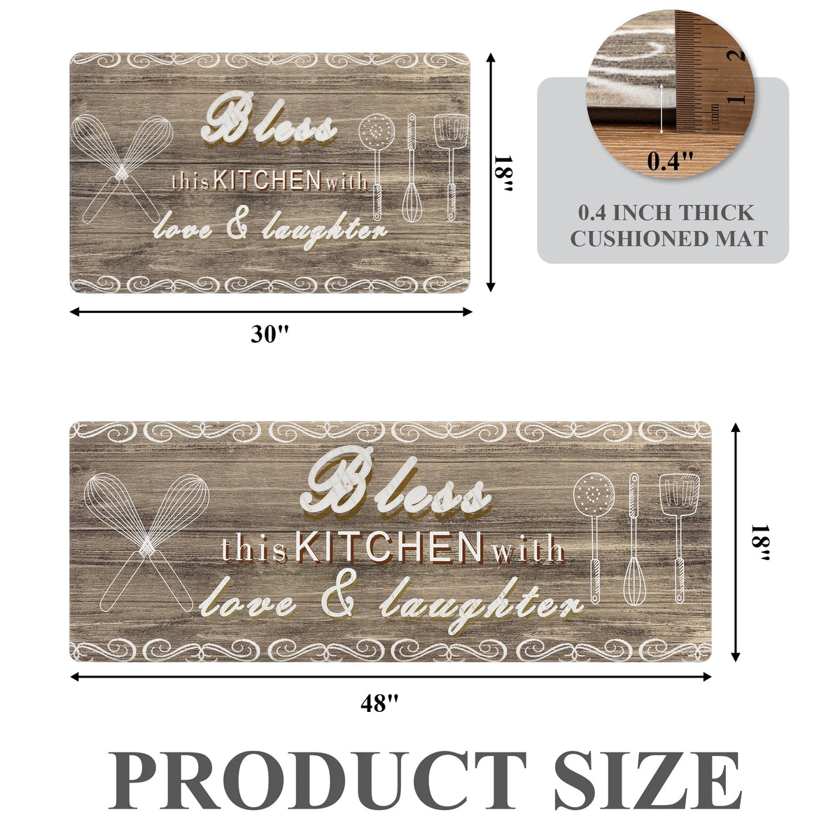 MeyJey Farmhouse Kitchen Rug Set of 2, Non-Slip Anti-Fatigue Waterproof Cushioned Mat for Kitchen, Dining & Laundry Room