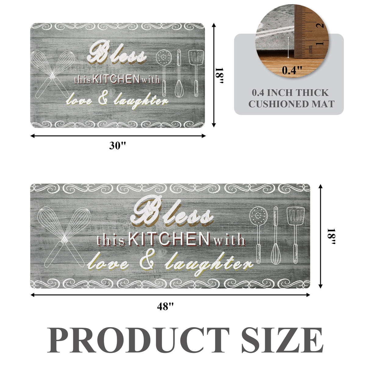 MeyJey Farmhouse Kitchen Rug Set of 2, Non-Slip Anti-Fatigue Waterproof Cushioned Mat for Kitchen, Dining & Laundry Room